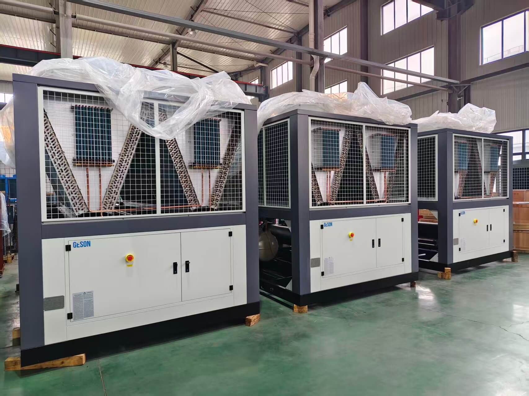 Geson screw chiller manufacturing facility and production line